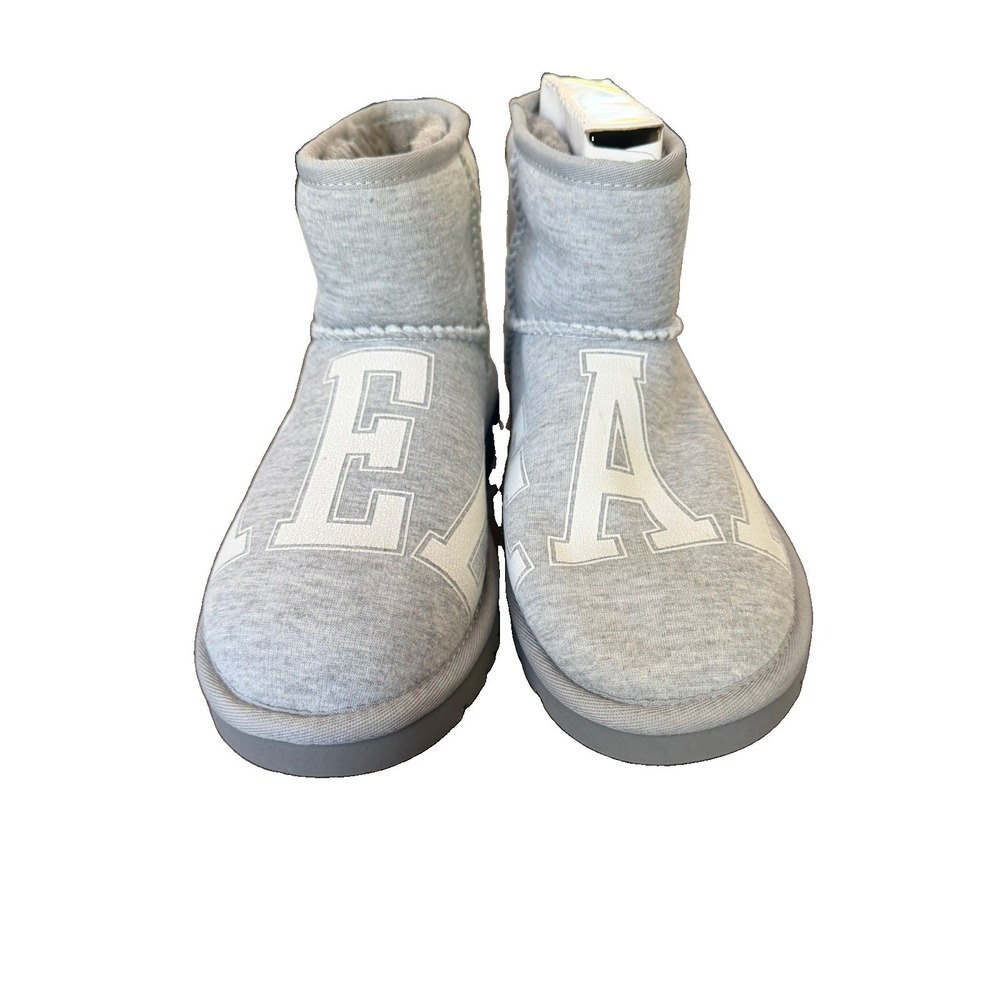 UGG X TELFAR FLEECE MINI HEATHER GREY PRINT LOGO MEN'S BOOTS SIZE US 6/UK 5 NEW